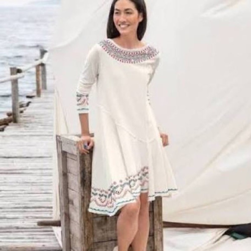 Sundance Cream Embroidered Asymmetrical Dress